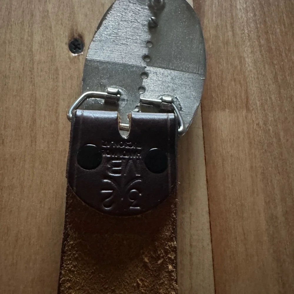 Vintage Justin Western Leather Belt Brown Leather Silver Tone Stone‎ Buckle USA